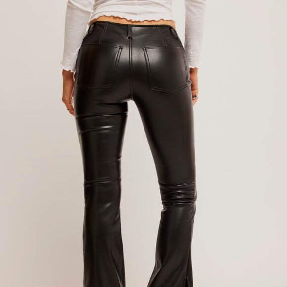 We The Free People Level Up Black Vegan Leather Slit Boot Cut Pants - Picture 4 of 10